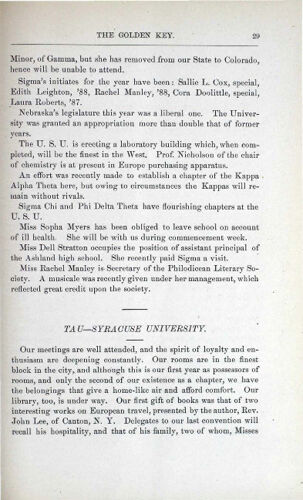 The Chapters: Tau - Syracuse University, June 1885 (image)